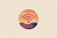 Minimalist circular emblem with wifi symbol over textured landscape, combining technology and nature in warm sunset tones on beige background.