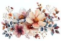 Elegant watercolor floral composition featuring magnolia blooms in soft peach and dusty blue tones, perfect for wedding invitations, greeting cards and romantic design projects.