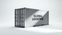 Gray shipping container with Global Logistics text on white background for cargo transport and freight industry applications.