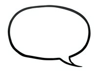 Empty speech bubble with black outline on white background for text insertion and communication design projects.