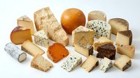 Assorted cheese varieties including cheddar, brie, blue cheese, and aged blocks isolated on white background for food photography, culinary design, restaurant menus, and gourmet food packaging.