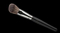 Makeup brush with soft gray bristles and black handle isolated on transparent background, ready for beauty, cosmetics, and design projects including t-shirts, clipart, and print-on-demand products.