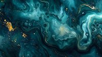 Abstract fluid art with swirling teal and gold patterns creating organic marble texture for modern interior design and luxury branding projects.