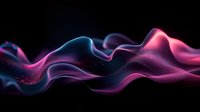 Ethereal flowing waves of pink and blue light with sparkling particles create dynamic motion against black background, abstract design for modern backgrounds.
