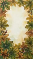 Autumn chestnut leaves and nuts frame a cream background with watercolor texture, ideal for fall stationery, invitations, and seasonal design projects.