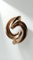 Abstract bronze metal sculpture with flowing curved forms creating dynamic spiral movement on white background for modern interior design.