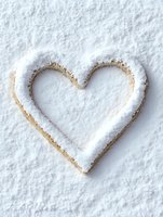 Heart shape drawn in fresh white snow with sandy texture underneath, creating natural winter romance symbol against pure snowy background.