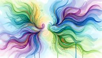 Vibrant rainbow watercolor waves flowing in dynamic spiral motion with soft gradients and artistic paint effects on white background.