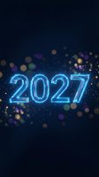 Glowing neon 2027 numbers with colorful bokeh lights on dark blue background for New Year celebration and future technology concepts.