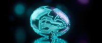Digital brain with glowing circuit patterns in cyan and purple neon lights on dark background for technology and artificial intelligence concepts.