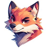 Stylized fox head portrait with vibrant orange and purple gradient fur, expressive eyes, and dynamic angular design on white background, ready for gaming or mascot use.