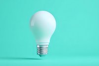 White light bulb floating against turquoise background, symbolizing innovation and creative ideas for business presentations and concept designs.