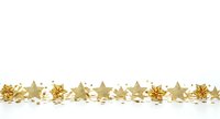 Golden stars and bows arranged in a decorative border on white background, isolated and ready for holiday designs, greeting cards, and festive projects.