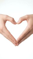 Female hands forming heart shape gesture on white background isolated for love and care concepts.