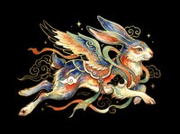 Mythical winged rabbit with ornate decorative details, isolated on transparent background. Ready for t-shirt design, clipart, stickers, sublimation, and print-on-demand projects.