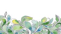 Organic floral border with flowing leaves and swirls in green and blue tones on white background for spring designs and natural decorative elements.