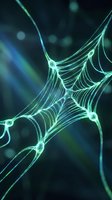 Glowing green neural network with neon web structure on dark background, representing AI, data connection, and futuristic technology concepts.