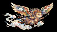 Ornate flying lion with decorative wings and swirling clouds, isolated on transparent background. Ready for t-shirt design, clipart, stickers, sublimation, and print-on-demand products.