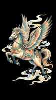 Mythical winged horse with ornate decorative saddle and flowing mane, isolated on transparent background, ready for t-shirts, stickers, sublimation, print-on-demand products and clipart designs.