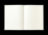 Open hardcover notebook with blank white pages, isolated on transparent background. Ready for stickers, clipart, t-shirt design, print on demand, and sublimation use.