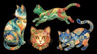 Decorative cats with ornamental patterns and floral designs isolated on transparent background, ready for t-shirt designs, clipart, stickers, sublimation and print-on-demand projects.