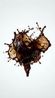 Dynamic cola splash with ice cubes creating dramatic liquid explosion on white background for beverage advertising and commercial design projects.