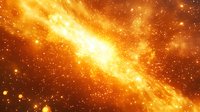Bright golden cosmic explosion with glowing particles and energy burst in deep space, dramatic stellar nebula illuminated by intense light rays and stardust.