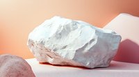 White chalk mineral specimen on soft coral background with dramatic shadow casting, raw geological formation showcases natural texture and form.
