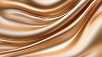 Luxurious smooth flowing waves in copper and silver metallic tones create elegant abstract background with silky satin texture and glossy reflective surface.