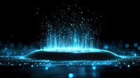Glowing blue light waves with sparkles and particles on black background create magical energy visualization effect for technology designs.