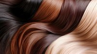 Luxurious flowing hair strands showcasing gradient from dark brown to light blonde tones. Smooth silky texture perfect for beauty salon advertisements.
