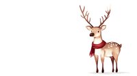 Watercolor deer wearing red scarf with antlers on white background, winter forest animal character for seasonal greeting cards and holiday designs.