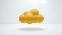 Golden yellow cloud floating on white background with soft shadow, minimalist design for weather apps, technology concepts and digital presentations.