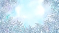 Delicate frost leaves frame a soft, dreamy winter background with pastel blue and purple tones, creating an elegant seasonal border suitable for holiday designs and festive projects.