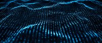 Abstract digital wave pattern with glowing blue dots creating flowing data visualization surface for technology and futuristic design concepts.
