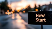 New Start glowing sign on a blurred street at sunset, symbolizing fresh beginnings, motivation, and life changes for inspirational content.
