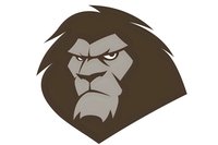 Fierce lion head mascot in brown monochrome style with angry expression and detailed mane, isolated on white background for logo and brand design purposes.
