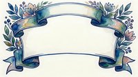 Watercolor ribbon banner with floral botanical elements, blank scroll frame with leaves and flowers on white background, ready for text or design use.