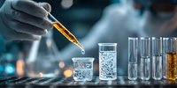 Laboratory scientist conducting chemical analysis with pipette and test tubes in modern research facility for pharmaceutical development.