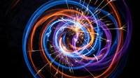 Abstract spiral energy vortex with glowing neon lines and electric sparks on dark background for futuristic digital art and sci-fi design projects.