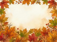 Autumn maple leaves and berries frame a warm cream background, creating a seasonal border ideal for fall designs, greeting cards, and seasonal marketing materials.