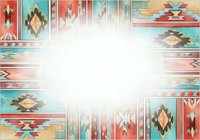 Southwestern geometric patterns in warm terracotta, turquoise, and cream tones frame a bright central white space, ideal for text overlay, web design, or promotional content.