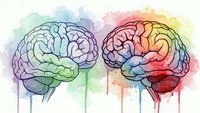 Colorful watercolor brain illustration with rainbow splashes and dripping paint effects for creative psychology and neuroscience concepts.