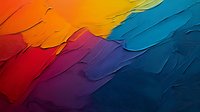 Vibrant diagonal brush strokes in rainbow colors from red to blue create dynamic textured pattern with thick paint layers showing artistic movement and depth.