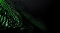 Abstract green glowing dots pattern on black background creates dynamic wave effect with depth and movement, suitable for technology and digital concepts.