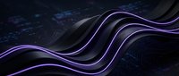 Glowing neon purple waves flow across dark circuit board pattern, representing digital technology, data flow, and modern connectivity for tech backgrounds.