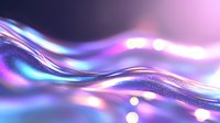 Flowing abstract waves with luminous blue and purple gradients creating dynamic motion effect against dark background, glowing bokeh lights and sparkles.