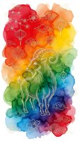 Watercolor rainbow goat with Chinese lanterns and floral elements on white background for lunar new year celebration and zodiac design projects.