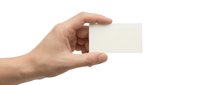 Hand holding blank white business card on isolated background ready for custom text and branding design mockup template for corporate identity.