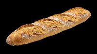 Freshly baked rustic baguette with golden crust, isolated on transparent background, ready for stickers, t-shirt design, print on demand, and clipart use.